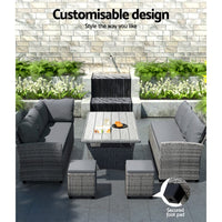 Garden 9-Seater Outdoor Dining Set Patio Furniture Wicker Lounge Table Chairs Big Discounts on Christmas Entertaining Kings Warehouse 