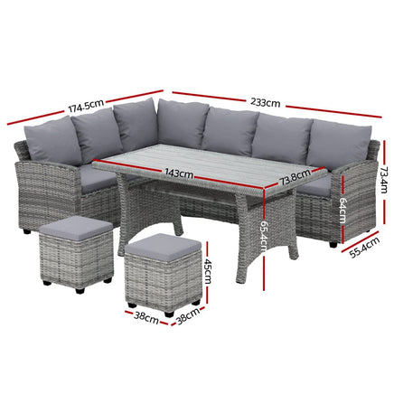 Garden 9-Seater Outdoor Dining Set Patio Furniture Wicker Lounge Table Chairs Big Discounts on Christmas Entertaining Kings Warehouse 