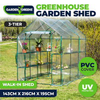 Garden Greens Greenhouse Walk-In Mega Sized Shed 3 Tier Solid Structure 1.95m Green Houses Kings Warehouse 