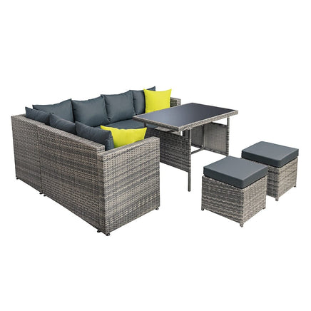 Garden Outdoor Furniture Patio Set Dining Sofa Table Chair Lounge Garden Wicker Grey Spring Savings: Outdoor Living Kings Warehouse 