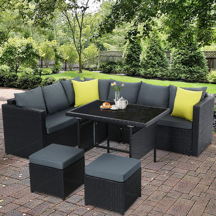 Garden Outdoor Furniture Patio Set Dining Sofa Table Chair Lounge Wicker Garden Black garden supplies Kings Warehouse 