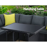Garden Outdoor Furniture Patio Set Dining Sofa Table Chair Lounge Wicker Garden Black garden supplies Kings Warehouse 
