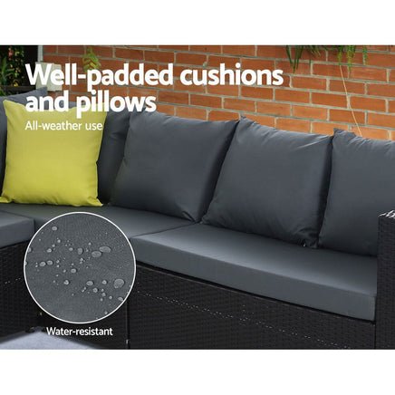 Garden Outdoor Furniture Patio Set Dining Sofa Table Chair Lounge Wicker Garden Black garden supplies Kings Warehouse 