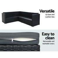 Garden Outdoor Furniture Patio Set Dining Sofa Table Chair Lounge Wicker Garden Black garden supplies Kings Warehouse 