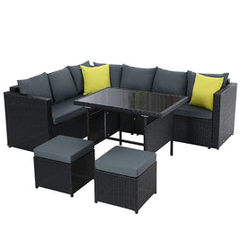Garden Outdoor Furniture Patio Set Dining Sofa Table Chair Lounge Wicker Garden Black garden supplies Kings Warehouse 