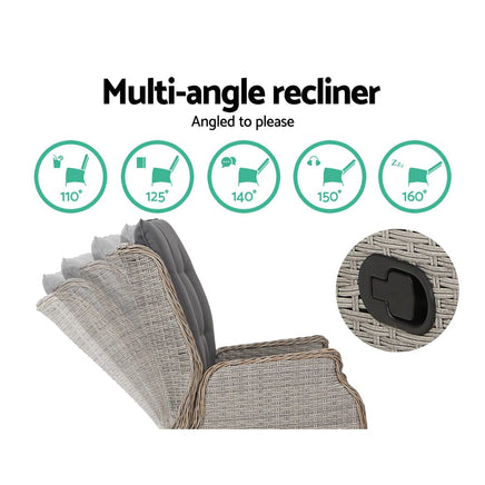 Garden Set of 2 Recliner Chairs Sun lounge Outdoor Patio Furniture Wicker Sofa Lounger Kings Warehouse 