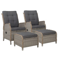 Garden Set of 2 Recliner Chairs Sun lounge Outdoor Patio Furniture Wicker Sofa Lounger Kings Warehouse 