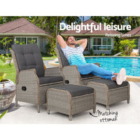 Garden Set of 2 Recliner Chairs Sun lounge Outdoor Patio Furniture Wicker Sofa Lounger Kings Warehouse 