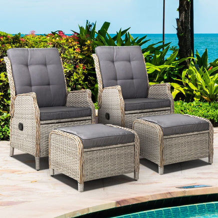 Garden Set of 2 Recliner Chairs Sun lounge Outdoor Patio Furniture Wicker Sofa Lounger Kings Warehouse 