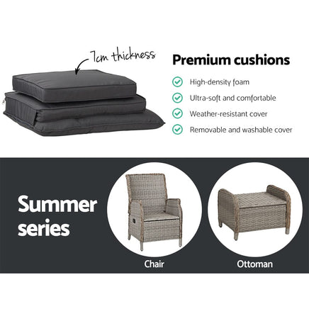Garden Set of 2 Recliner Chairs Sun lounge Outdoor Patio Furniture Wicker Sofa Lounger Kings Warehouse 