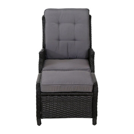 Garden Set of 2 Recliner Chairs Sun lounge Outdoor Setting Patio Furniture Wicker Sofa Kings Warehouse 
