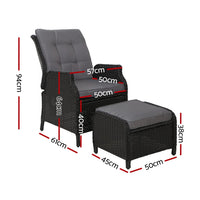 Garden Set of 2 Recliner Chairs Sun lounge Outdoor Setting Patio Furniture Wicker Sofa Kings Warehouse 