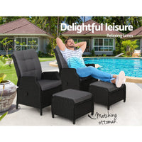 Garden Set of 2 Recliner Chairs Sun lounge Outdoor Setting Patio Furniture Wicker Sofa Kings Warehouse 