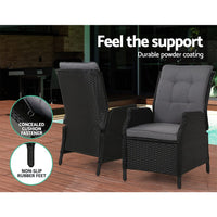 Garden Set of 2 Recliner Chairs Sun lounge Outdoor Setting Patio Furniture Wicker Sofa Kings Warehouse 