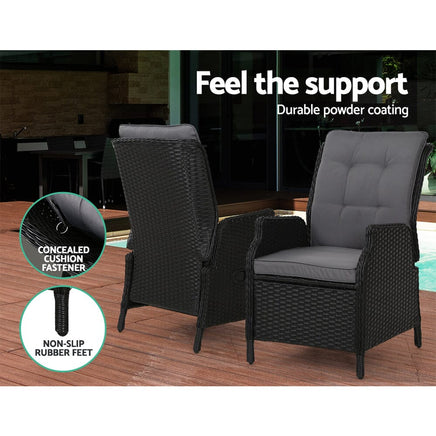 Garden Set of 2 Recliner Chairs Sun lounge Outdoor Setting Patio Furniture Wicker Sofa Kings Warehouse 