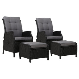 Garden Set of 2 Recliner Chairs Sun lounge Outdoor Setting Patio Furniture Wicker Sofa Kings Warehouse 