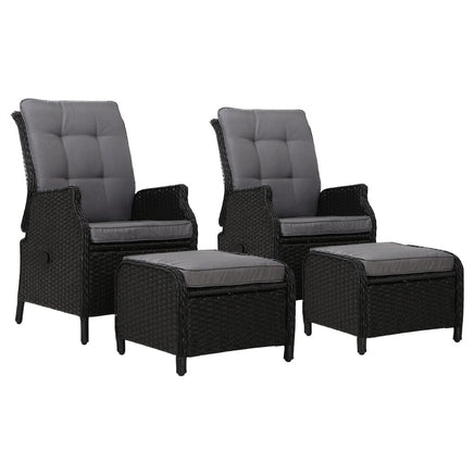Garden Set of 2 Recliner Chairs Sun lounge Outdoor Setting Patio Furniture Wicker Sofa Kings Warehouse 