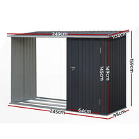 Garden Shed 2.49x1.04M Sheds Outdoor Tool Storage Workshop House Steel 2 in 1 Kings Warehouse 