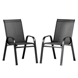 Gardeon 2PC Outdoor Dining Chairs Stackable Lounge Chair Patio Furniture Black Furniture Kings Warehouse 