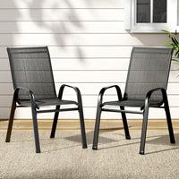 Gardeon 2PC Outdoor Dining Chairs Stackable Lounge Chair Patio Furniture Black Furniture Kings Warehouse 