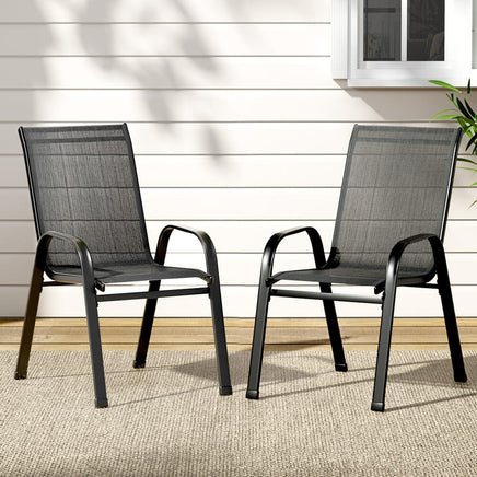 Gardeon 2PC Outdoor Dining Chairs Stackable Lounge Chair Patio Furniture Black Furniture Kings Warehouse 