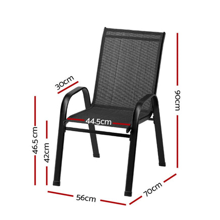 Gardeon 2PC Outdoor Dining Chairs Stackable Lounge Chair Patio Furniture Black Furniture Kings Warehouse 