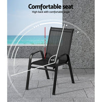 Gardeon 2PC Outdoor Dining Chairs Stackable Lounge Chair Patio Furniture Black Furniture Kings Warehouse 