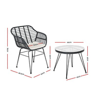 Gardeon 3PC Outdoor Furniture Bistro Set Lounge Setting Table Chairs Cushion Patio Grey Furniture Kings Warehouse 