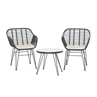 Gardeon 3PC Outdoor Furniture Bistro Set Lounge Setting Table Chairs Cushion Patio Grey Furniture Kings Warehouse 