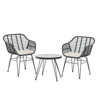 Gardeon 3PC Outdoor Furniture Bistro Set Lounge Setting Table Chairs Cushion Patio Grey Furniture Kings Warehouse 