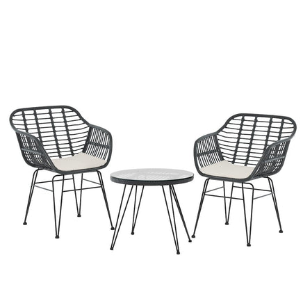 Gardeon 3PC Outdoor Furniture Bistro Set Lounge Setting Table Chairs Cushion Patio Grey Furniture Kings Warehouse 