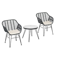 Gardeon 3PC Outdoor Furniture Bistro Set Lounge Setting Table Chairs Cushion Patio Grey Furniture Kings Warehouse 