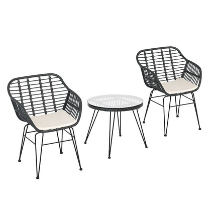 Gardeon 3PC Outdoor Furniture Bistro Set Lounge Setting Table Chairs Cushion Patio Grey Furniture Kings Warehouse 