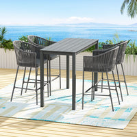 Gardeon 5-Piece Outdoor Bar Set Dining Table Rope Chair Patio Bistro Set Furniture Kings Warehouse 