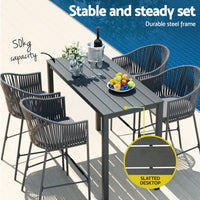 Gardeon 5-Piece Outdoor Bar Set Dining Table Rope Chair Patio Bistro Set Furniture Kings Warehouse 