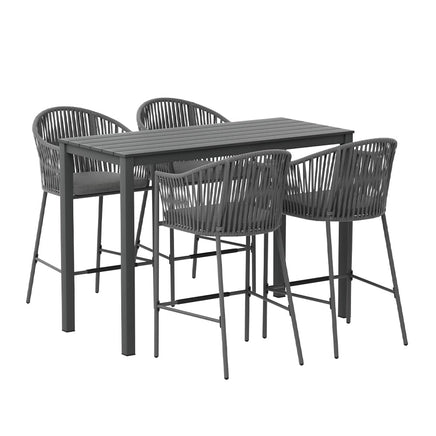 Gardeon 5-Piece Outdoor Bar Set Dining Table Rope Chair Patio Bistro Set Furniture Kings Warehouse 