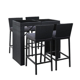 Gardeon 5-Piece Outdoor Bar Set Dining Table Stools Wicker Patio Setting Furniture Kings Warehouse 