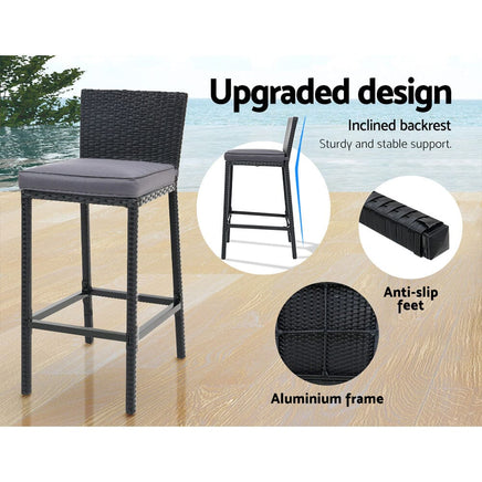 Gardeon 5-Piece Outdoor Bar Set Dining Table Stools Wicker Patio Setting Furniture Kings Warehouse 
