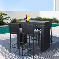 Gardeon 5-Piece Outdoor Bar Set Dining Table Stools Wicker Patio Setting Furniture Kings Warehouse 