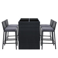 Gardeon 5-Piece Outdoor Bar Set Dining Table Stools Wicker Patio Setting Furniture Kings Warehouse 