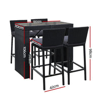 Gardeon 5-Piece Outdoor Bar Set Dining Table Stools Wicker Patio Setting Furniture Kings Warehouse 