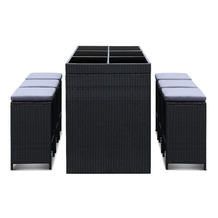 Gardeon 7-Piece Outdoor Bar Set Dining Table Stools Wicker Patio Setting Furniture Kings Warehouse 