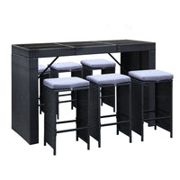 Gardeon 7-Piece Outdoor Bar Set Dining Table Stools Wicker Patio Setting Furniture Kings Warehouse 