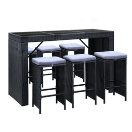Gardeon 7-Piece Outdoor Bar Set Dining Table Stools Wicker Patio Setting Furniture Kings Warehouse