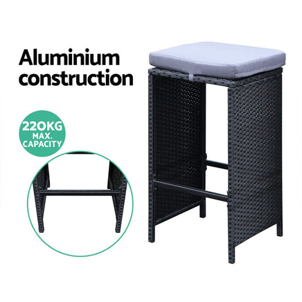 Gardeon 7-Piece Outdoor Bar Set Dining Table Stools Wicker Patio Setting Furniture Kings Warehouse 