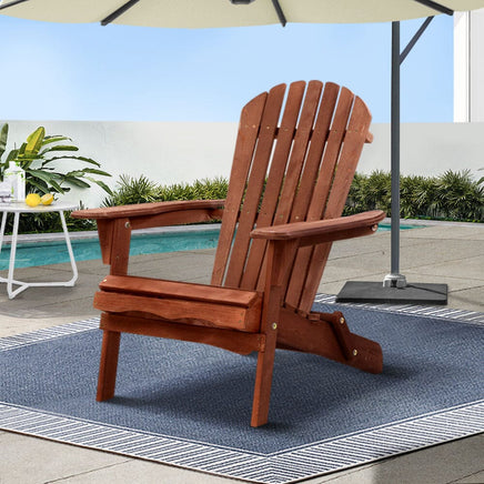 Gardeon Adirondack Outdoor Chairs Wooden Foldable Beach Chair Patio Furniture Brown Furniture Kings Warehouse 