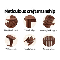 Gardeon Adirondack Outdoor Chairs Wooden Foldable Beach Chair Patio Furniture Brown Furniture Kings Warehouse 