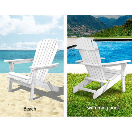 Gardeon Adirondack Outdoor Chairs Wooden Foldable Beach Chair Patio Furniture White Furniture Kings Warehouse 