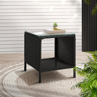 Gardeon Coffee Side Table Wicker Desk Rattan Outdoor Furniture Garden Black Furniture Kings Warehouse 