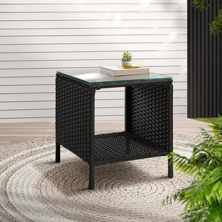Gardeon Coffee Side Table Wicker Desk Rattan Outdoor Furniture Garden Black Furniture Kings Warehouse 